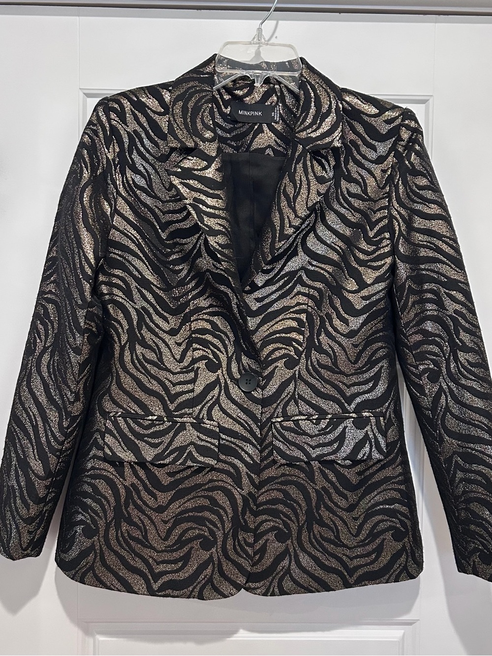 MINKPINK Black Blazer with Gold Metallic Zebra Print